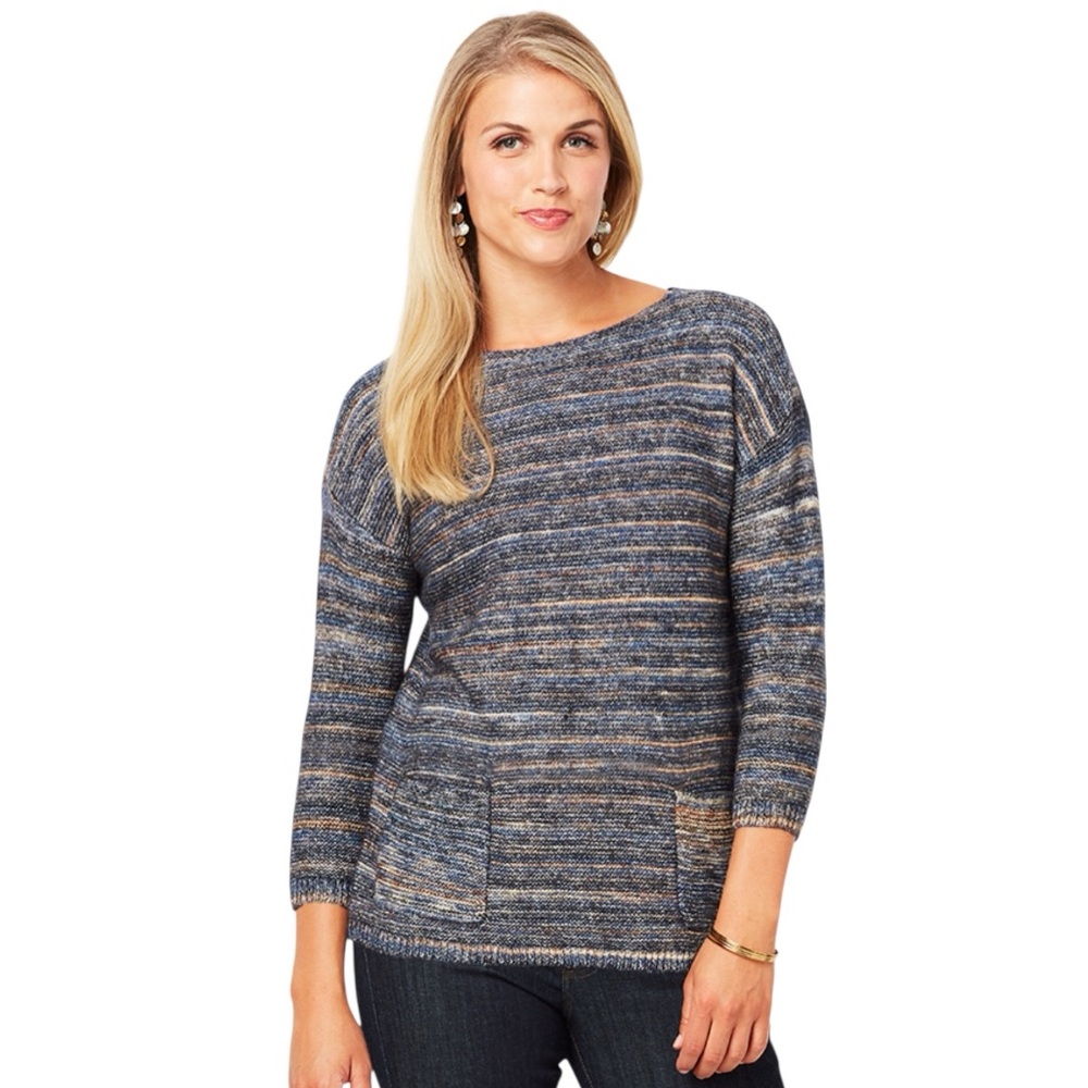 Leo & Nicole 3/4 Space Dye Knit Sweater Women’s PL Blue‎ Gray Front Pockets